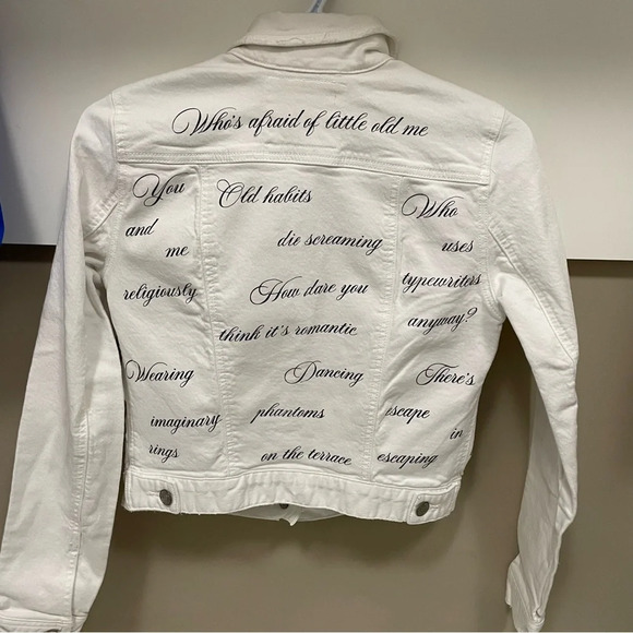 Taylor Swift Tortured Poets Upcycled Garage Denim Jean Jacket Women’s Small - Picture 8 of 11